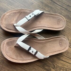 Ugg white leather and suede flip flops